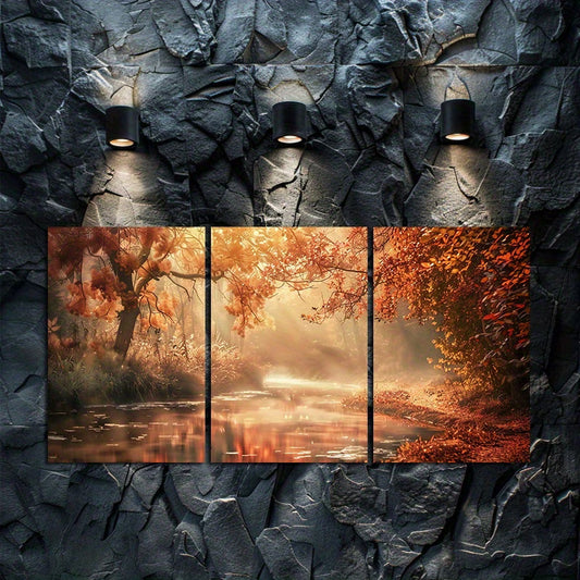 3pcs Mystical Autumn Landscape Wall Art Set Canvas Framed 50x70cm - High Quality Print 100% Australian Made Wall Canvas Ready to Hang