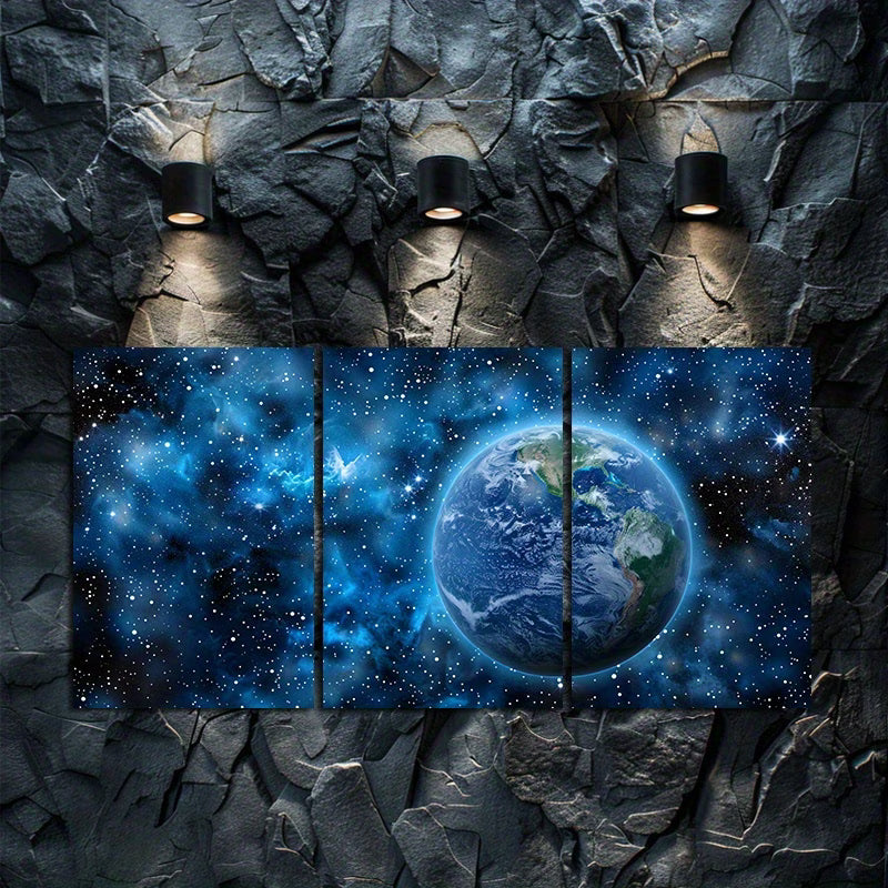 3pcs Panoramic Earth from Space Wall Art Set Canvas Framed 40x60cm - High Quality Print 100% Australian Made Wall Canvas Ready to Hang