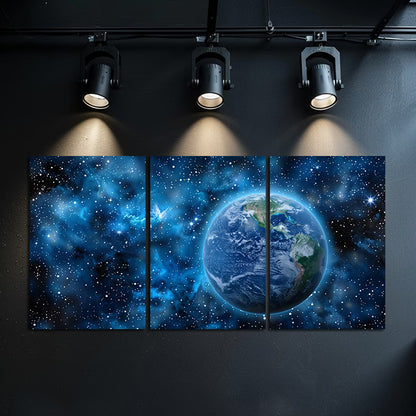 3pcs Panoramic Earth from Space Wall Art Set Canvas Framed 40x60cm - High Quality Print 100% Australian Made Wall Canvas Ready to Hang