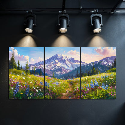 3pcs Mount Rainier Panoramic Nature View Wall Art Set Canvas Framed 50x70cm - High Quality Print 100% Australian Made Wall Canvas Ready to Hang