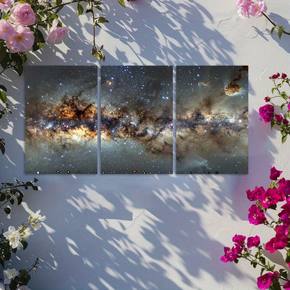3pcs Panoramic Milky Way Galaxy Space Wall Art Set Canvas Framed 50x70cm - High Quality Print 100% Australian Made Wall Canvas Ready to Hang