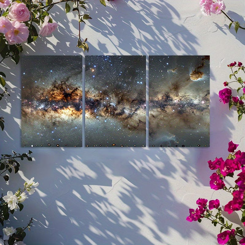 3pcs Panoramic Milky Way Galaxy Space Wall Art Set Canvas Framed 60x90cm - High Quality Print 100% Australian Made Wall Canvas Ready to Hang