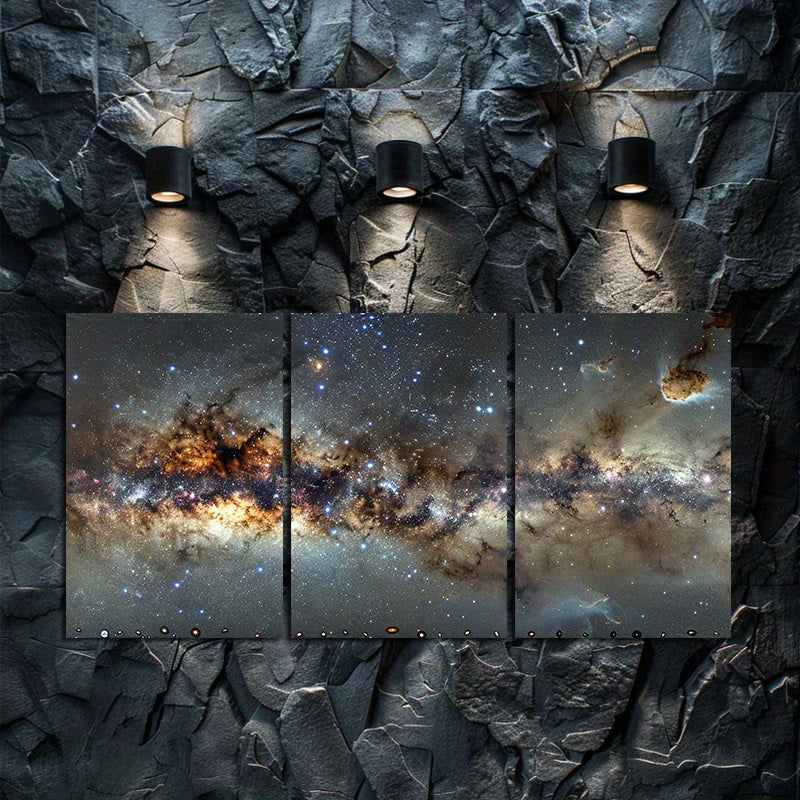 3pcs Panoramic Milky Way Galaxy Space Wall Art Set Canvas Framed 50x70cm - High Quality Print 100% Australian Made Wall Canvas Ready to Hang