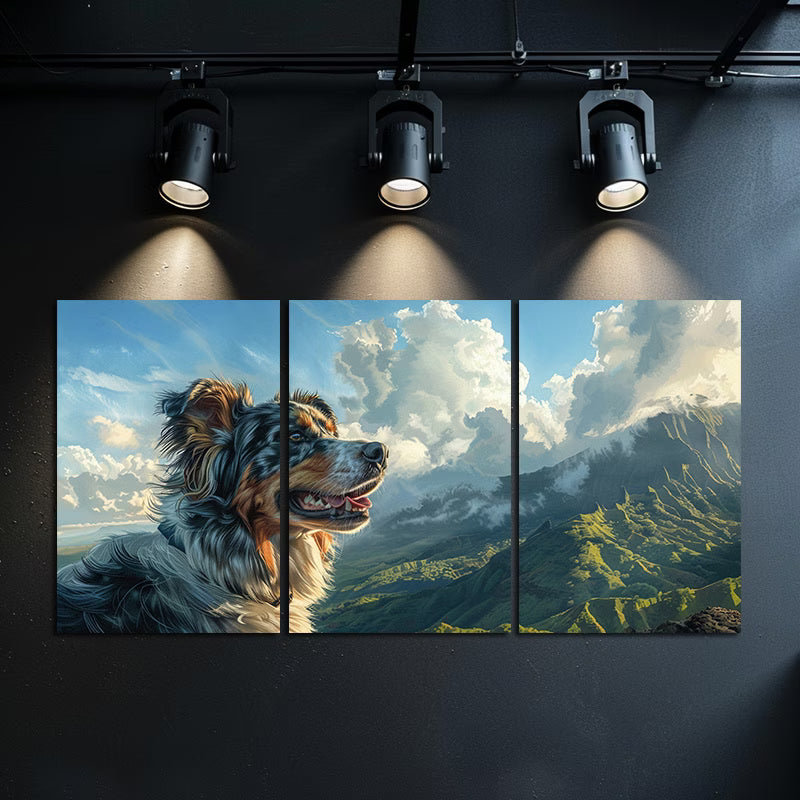 3pcs Australian Shepherd Dog Mountain View Wall Art Set Canvas Framed 60x90cm - High Quality Print 100% Australian Made Wall Canvas Ready to Hang