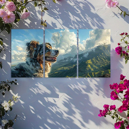 3pcs Australian Shepherd Dog Mountain View Wall Art Set Canvas Framed 60x90cm - High Quality Print 100% Australian Made Wall Canvas Ready to Hang
