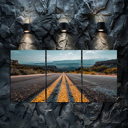 3pcs Desert Road Landscape Photograph Wall Art Set Canvas Framed 50x70cm - High Quality Print 100% Australian Made Wall Canvas Ready to Hang