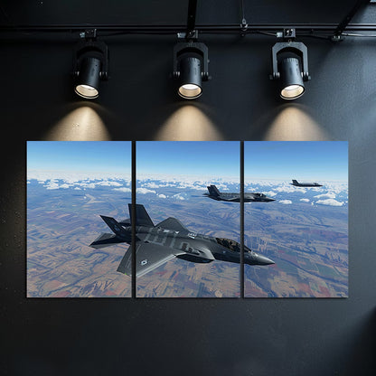 3pcs Photo of An F35 and N Ma Package Flying Wall Art Set Canvas Framed 40x60cm - High Quality Print 100% Australian Made Wall Canvas Ready to Hang