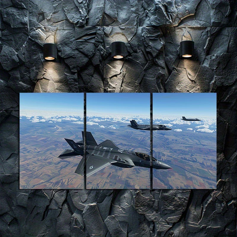 3pcs Photo of An F35 and N Ma Package Flying Wall Art Set Canvas Framed 40x60cm - High Quality Print 100% Australian Made Wall Canvas Ready to Hang