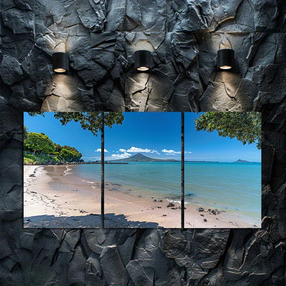 3pcs Tropical Beach & Mount Rangitoto Wall Art Set Canvas Framed 60x90cm - High Quality Print 100% Australian Made Wall Canvas Ready to Hang