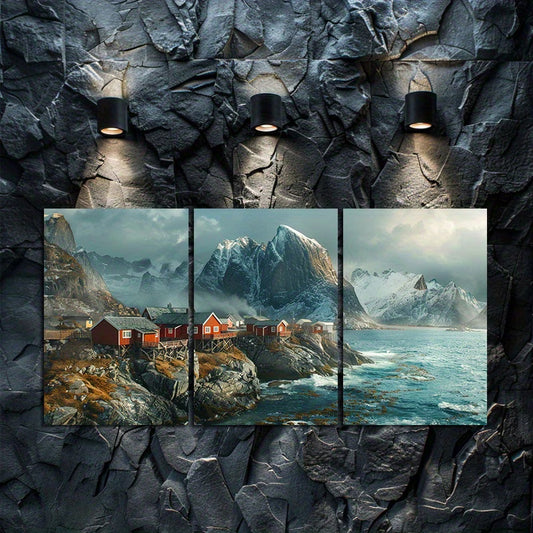 3pcs Photograph of The Lofoten Islands in Norway Wall Art Set Canvas Framed 50x70cm - High Quality Print 100% Australian Made Wall Canvas Ready to Hang