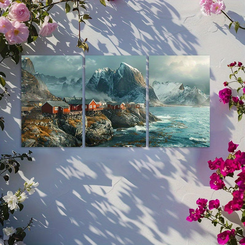 3pcs Photograph of The Lofoten Islands in Norway Wall Art Set Canvas Framed 50x70cm - High Quality Print 100% Australian Made Wall Canvas Ready to Hang