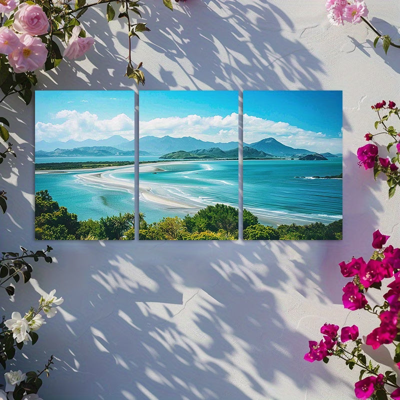 3pcs New Zealand Island Beach Scene Wall Art Set Canvas Framed 40x60cm - High Quality Print 100% Australian Made Wall Canvas Ready to Hang
