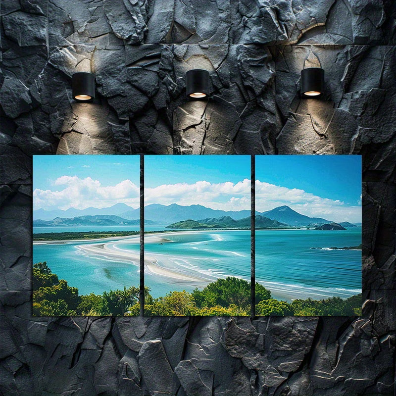 3pcs New Zealand Island Beach Scene Wall Art Set Canvas Framed 40x60cm - High Quality Print 100% Australian Made Wall Canvas Ready to Hang