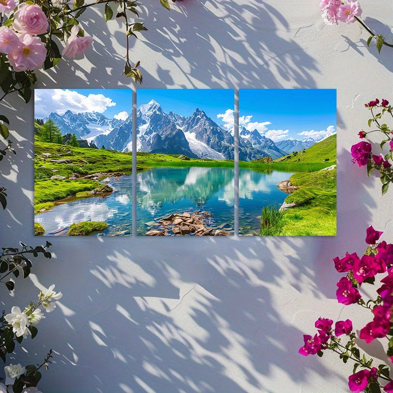 3pcs Mountain Lake Alpine Landscape Wall Art Set Canvas Framed 60x90cm - High Quality Print 100% Australian Made Wall Canvas Ready to Hang