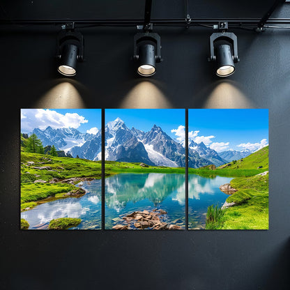 3pcs Mountain Lake Alpine Landscape Wall Art Set Canvas Framed 50x70cm - High Quality Print 100% Australian Made Wall Canvas Ready to Hang