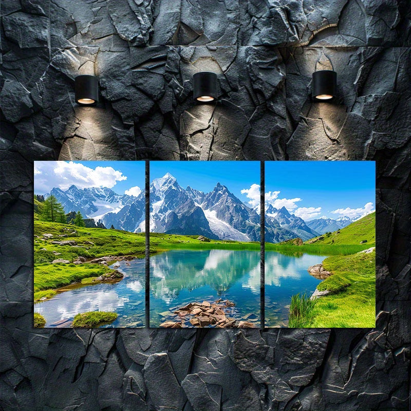 3pcs Mountain Lake Alpine Landscape Wall Art Set Canvas Framed 60x90cm - High Quality Print 100% Australian Made Wall Canvas Ready to Hang