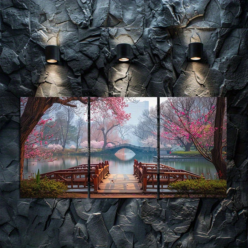 3pcs Japanese Garden Scene Wall Art Set Canvas Framed 50x70cm - High Quality Print 100% Australian Made Wall Canvas Ready to Hang