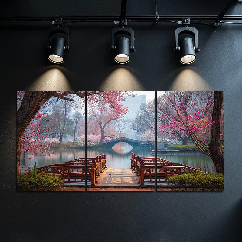 3pcs Japanese Garden Scene Wall Art Set Canvas Framed 50x70cm - High Quality Print 100% Australian Made Wall Canvas Ready to Hang