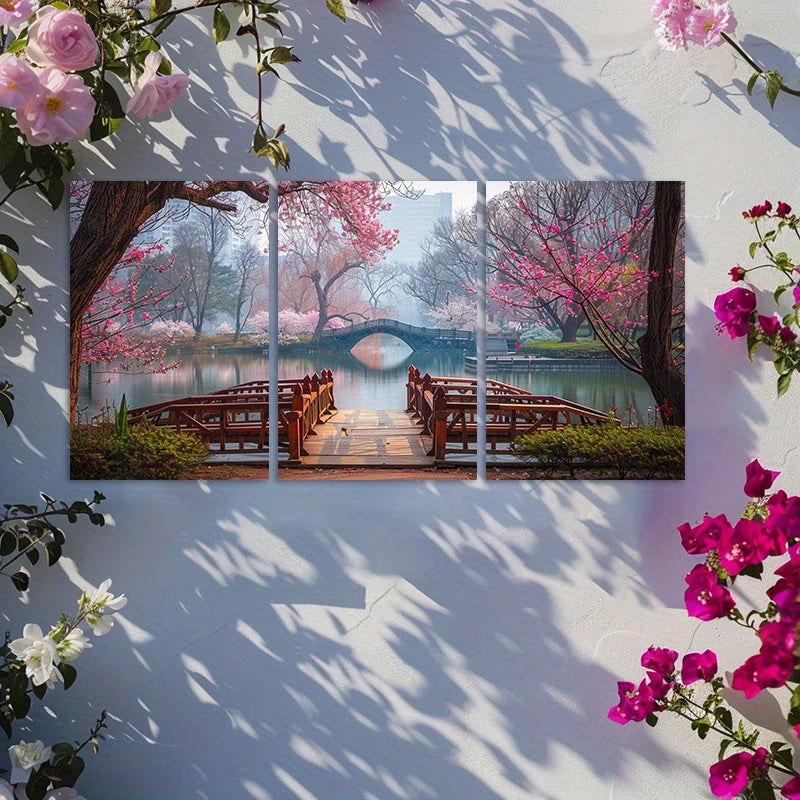 3pcs Japanese Garden Scene Wall Art Set Canvas Framed 50x70cm - High Quality Print 100% Australian Made Wall Canvas Ready to Hang