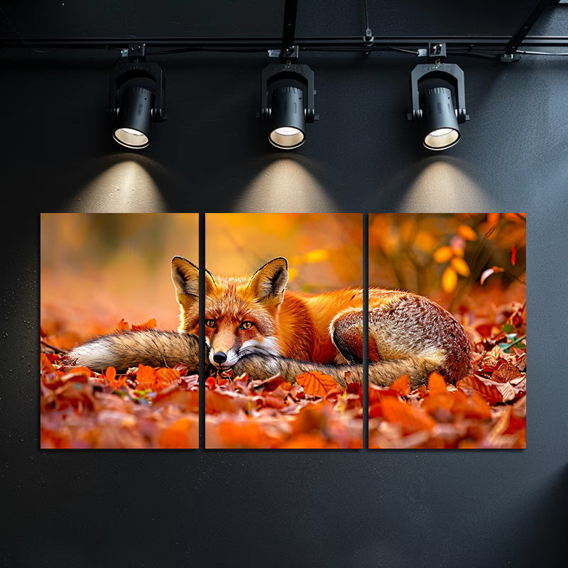 3pcs Charming Red Fox Autumn Scene Wall Art Set Canvas Framed 60x90cm - High Quality Print 100% Australian Made Wall Canvas Ready to Hang
