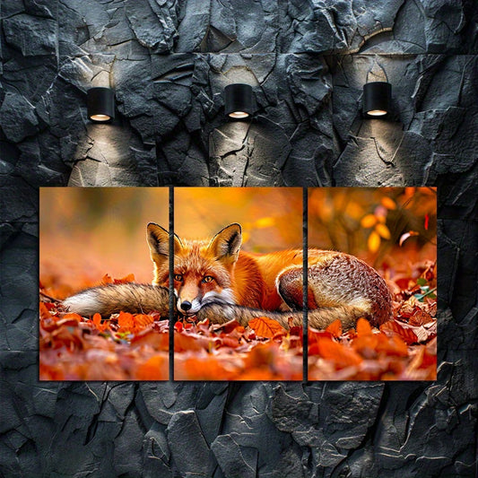 3pcs Charming Red Fox Autumn Scene Wall Art Set Canvas Framed 60x90cm - High Quality Print 100% Australian Made Wall Canvas Ready to Hang