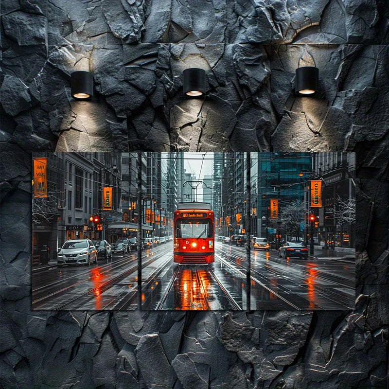 3pcs Toronto Streetcar Cityscape Wall Art Set Canvas Framed 40x60cm - High Quality Print 100% Australian Made Wall Canvas Ready to Hang