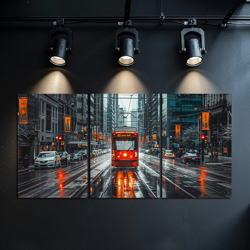 3pcs Toronto Streetcar Cityscape Wall Art Set Canvas Framed 60x90cm - High Quality Print 100% Australian Made Wall Canvas Ready to Hang