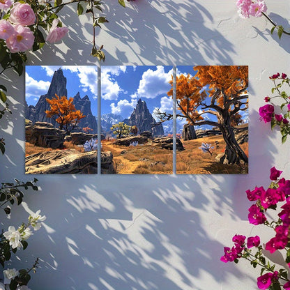 3pcs Elder Scrolls Online Landscape Game Scenery Wall Art Set Canvas Framed 50x70cm - High Quality Print 100% Australian Made Wall Canvas Ready to Hang