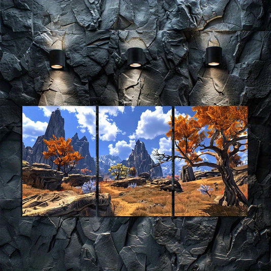 3pcs Elder Scrolls Online Landscape Game Scenery Wall Art Set Canvas Framed 60x90cm - High Quality Print 100% Australian Made Wall Canvas Ready to Hang