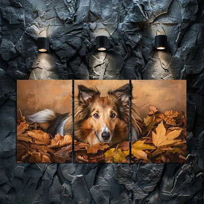 3pcs Shetland Sheepdog & Autumn Leaves Wall Art Set Canvas Framed 60x90cm - High Quality Print 100% Australian Made Wall Canvas Ready to Hang