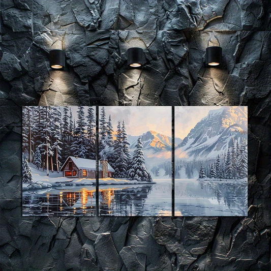 3pcs Scenic Lake Louise Winter Landscape Wall Art Set Canvas Framed 60x90cm - High Quality Print 100% Australian Made Wall Canvas Ready to Hang
