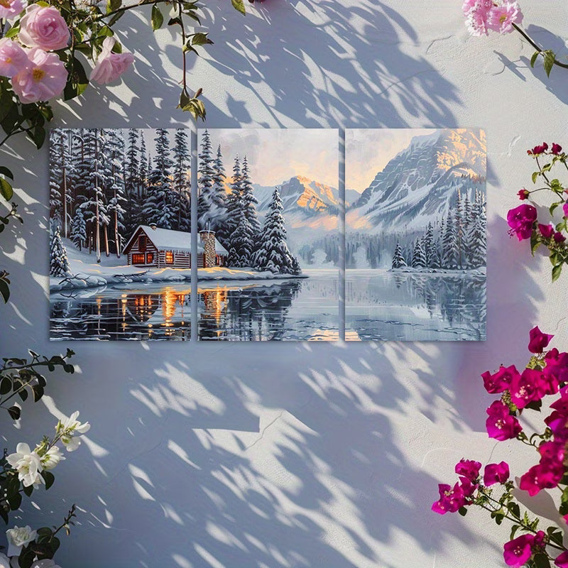 3pcs Scenic Lake Louise Winter Landscape Wall Art Set Canvas Framed 50x70cm - High Quality Print 100% Australian Made Wall Canvas Ready to Hang