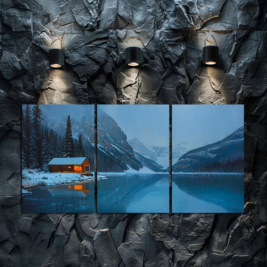 3pcs Charming Lake Moraine Cabin Wall Art Set Canvas Framed 50x70cm - High Quality Print 100% Australian Made Wall Canvas Ready to Hang