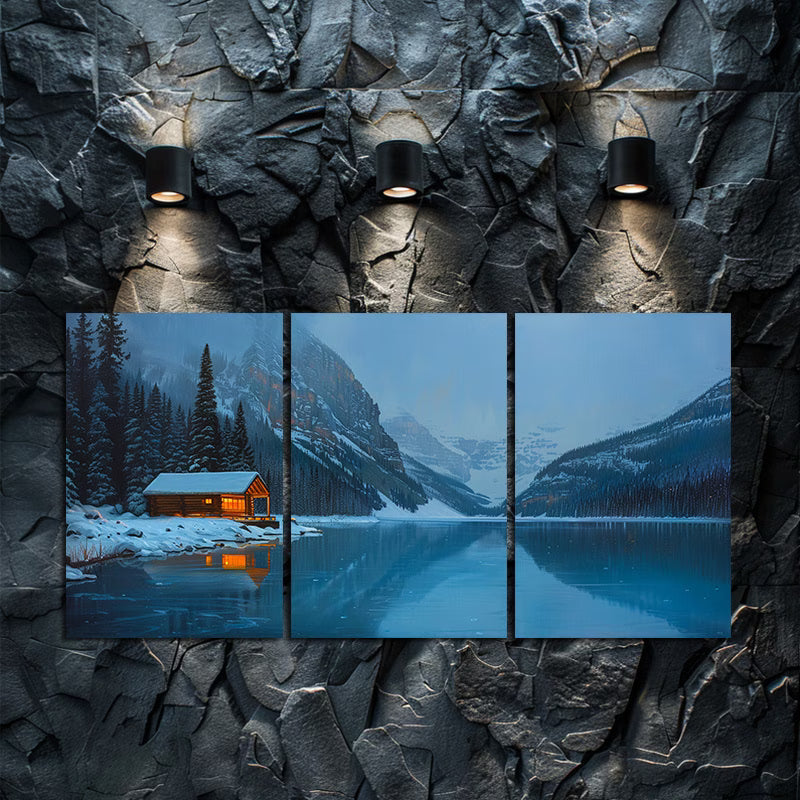 3pcs Charming Lake Moraine Cabin Wall Art Set Canvas Framed 60x90cm - High Quality Print 100% Australian Made Wall Canvas Ready to Hang