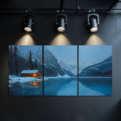 3pcs Charming Lake Moraine Cabin Wall Art Set Canvas Framed 60x90cm - High Quality Print 100% Australian Made Wall Canvas Ready to Hang