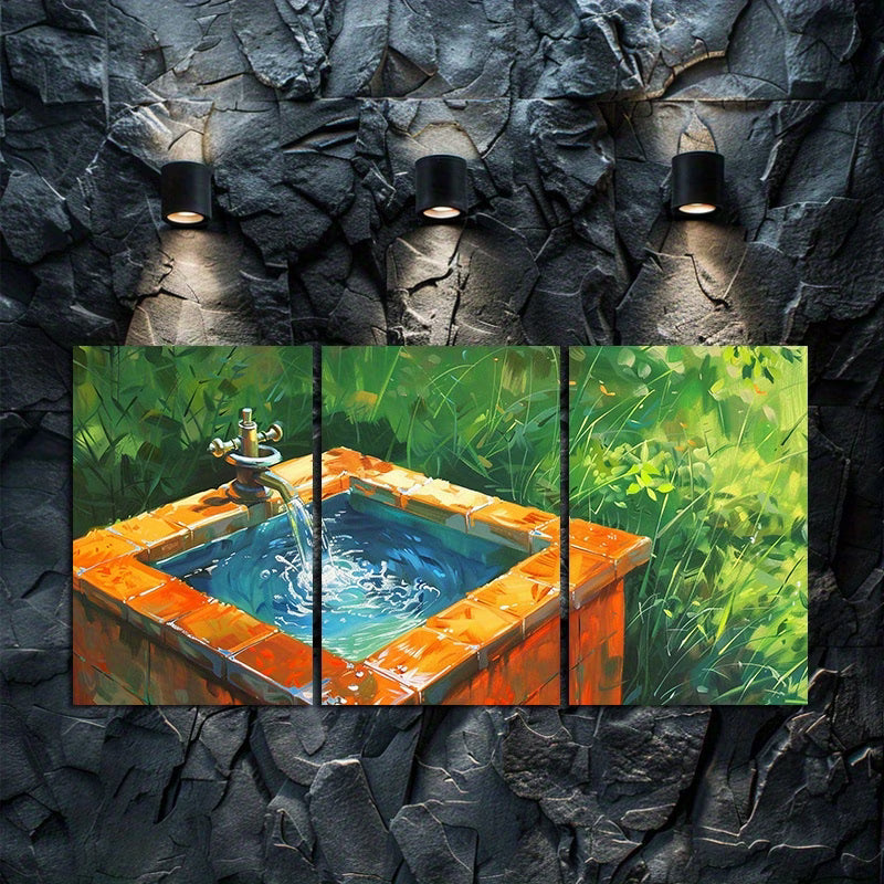 3pcs Small Square Water Tank with Orange Tiles Wall Art Set Canvas Framed 50x70cm - High Quality Print 100% Australian Made Wall Canvas Ready to Hang