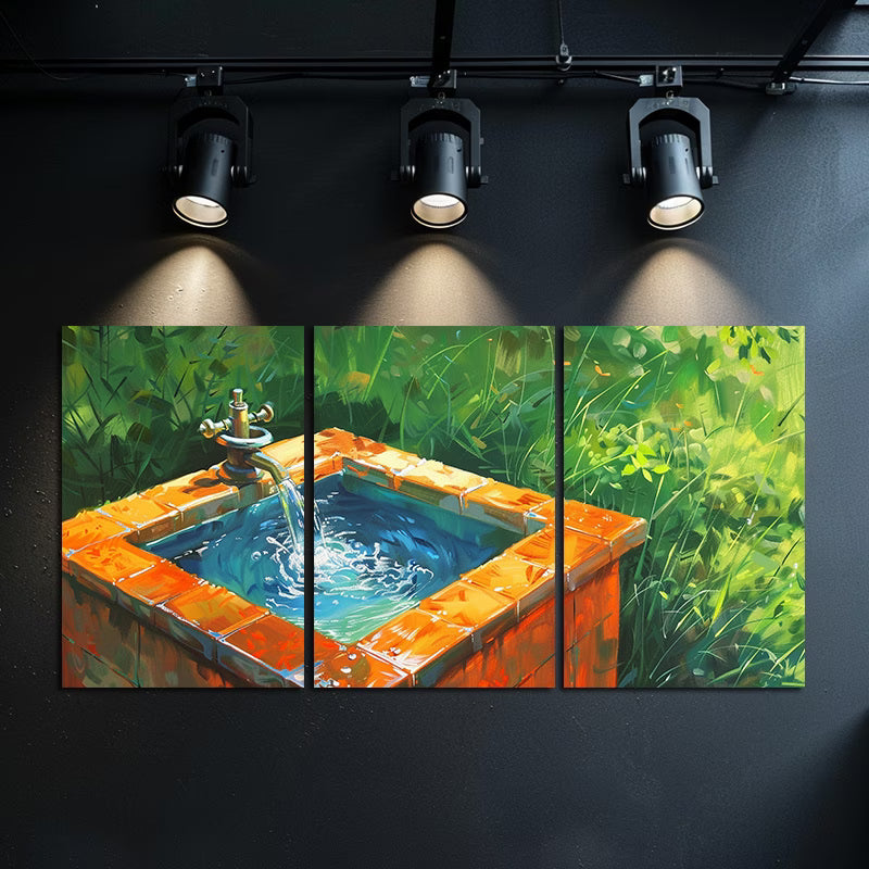 3pcs Small Square Water Tank with Orange Tiles Wall Art Set Canvas Framed 50x70cm - High Quality Print 100% Australian Made Wall Canvas Ready to Hang
