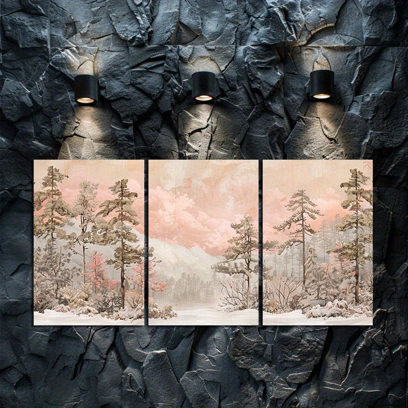 3pcs Snow-Covered Pine Forest Wall Art Set Canvas Framed 60x90cm - High Quality Print 100% Australian Made Wall Canvas Ready to Hang
