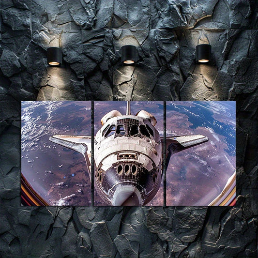3pcs Space Shuttle Orbit Earth Astronaut's View Wall Art Set Canvas Framed 40x60cm - High Quality Print 100% Australian Made Wall Canvas Ready to Hang