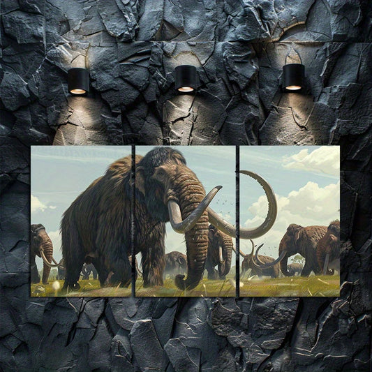 3pcs Mammoth Migration Wall Art Set Canvas Framed 40x60cm - High Quality Print 100% Australian Made Wall Canvas Ready to Hang