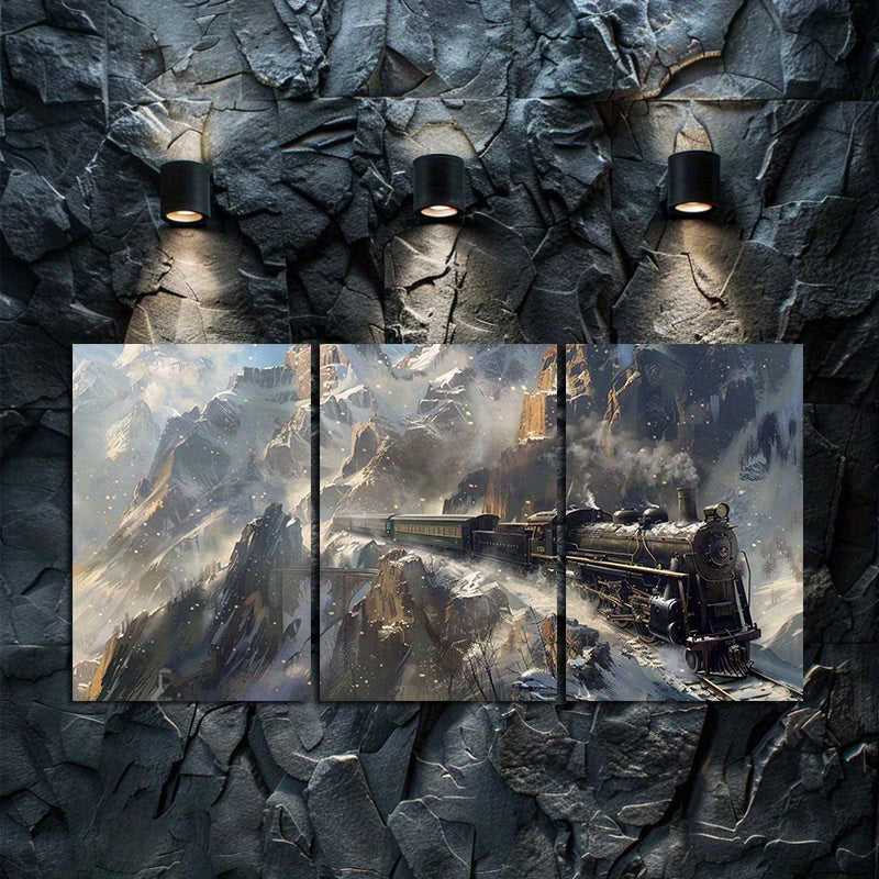 3pcs Steam Train with Black and Green Colors Wall Art Set Canvas Framed 60x90cm - High Quality Print 100% Australian Made Wall Canvas Ready to Hang