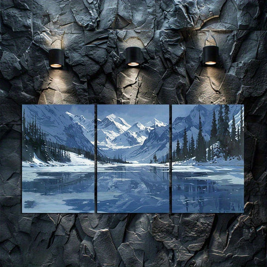 3pcs Frozen Lake At Almaty in Kyrgyzstan Wall Art Set Canvas Framed 60x90cm - High Quality Print 100% Australian Made Wall Canvas Ready to Hang