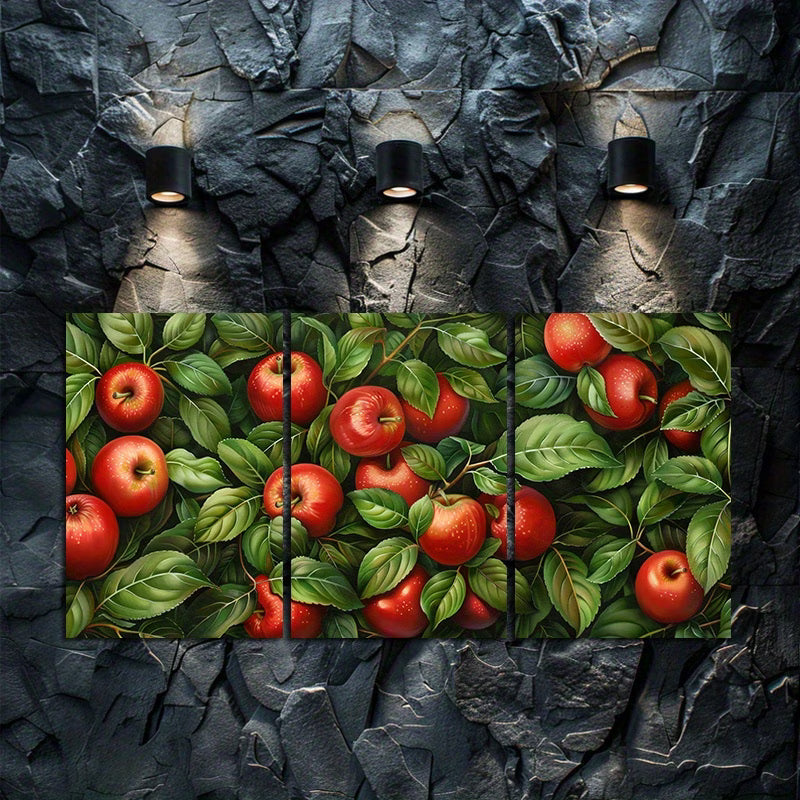 3pcs Charming Red Apple & Green Leaf Tree Wall Art Set Canvas Framed 40x60cm - High Quality Print 100% Australian Made Wall Canvas Ready to Hang