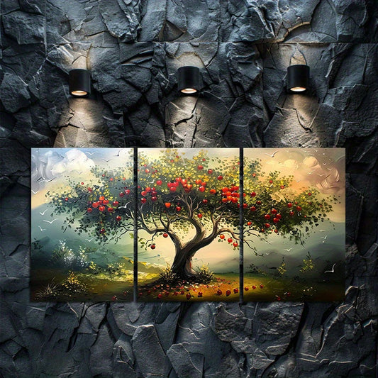 3pcs Apple Tree Paintings Wall Art Set Canvas Framed 60x90cm - High Quality Print 100% Australian Made Wall Canvas Ready to Hang