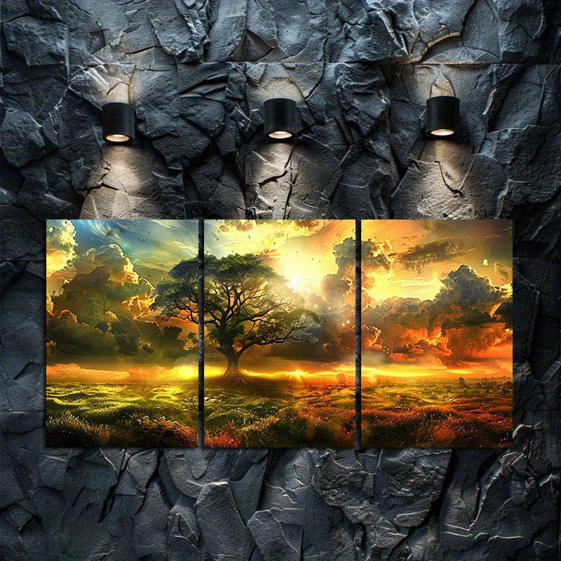 3pcs Tree in The Middle of An Open Field Wall Art Set Canvas Framed 60x90cm - High Quality Print 100% Australian Made Wall Canvas Ready to Hang