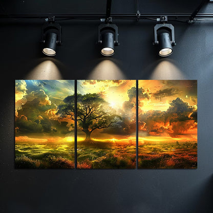 3pcs Tree in The Middle of An Open Field Wall Art Set Canvas Framed 60x90cm - High Quality Print 100% Australian Made Wall Canvas Ready to Hang