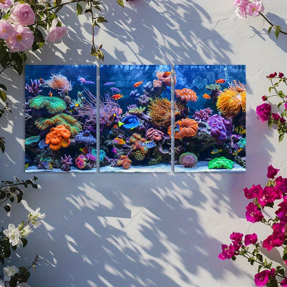 3pcs Vibrant Coral Reef Aquarium with Fish Wall Art Set Canvas Framed 50x70cm - High Quality Print 100% Australian Made Wall Canvas Ready to Hang