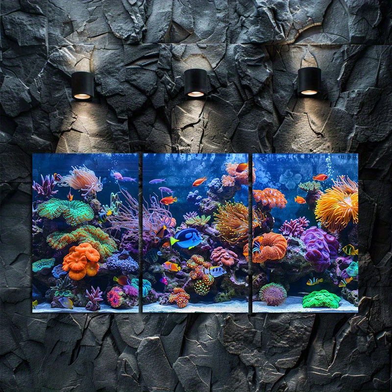 3pcs Vibrant Coral Reef Aquarium with Fish Wall Art Set Canvas Framed 50x70cm - High Quality Print 100% Australian Made Wall Canvas Ready to Hang