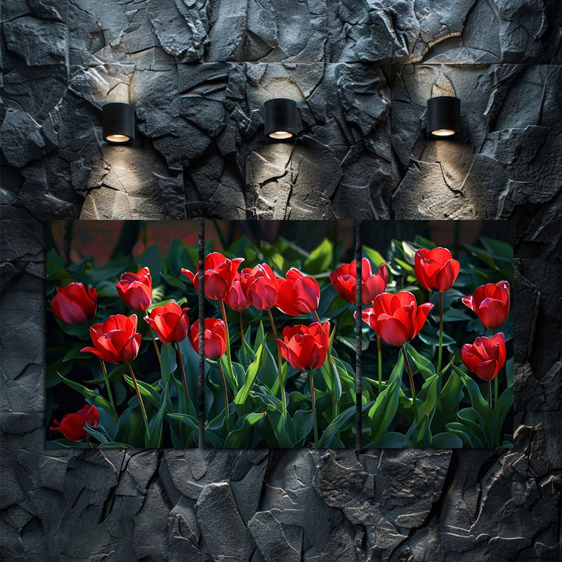 3pcs Vibrant Display of Red Tulips in Full Bloom Wall Art Set Canvas Framed 60x90cm - High Quality Print 100% Australian Made Wall Canvas Ready to Hang