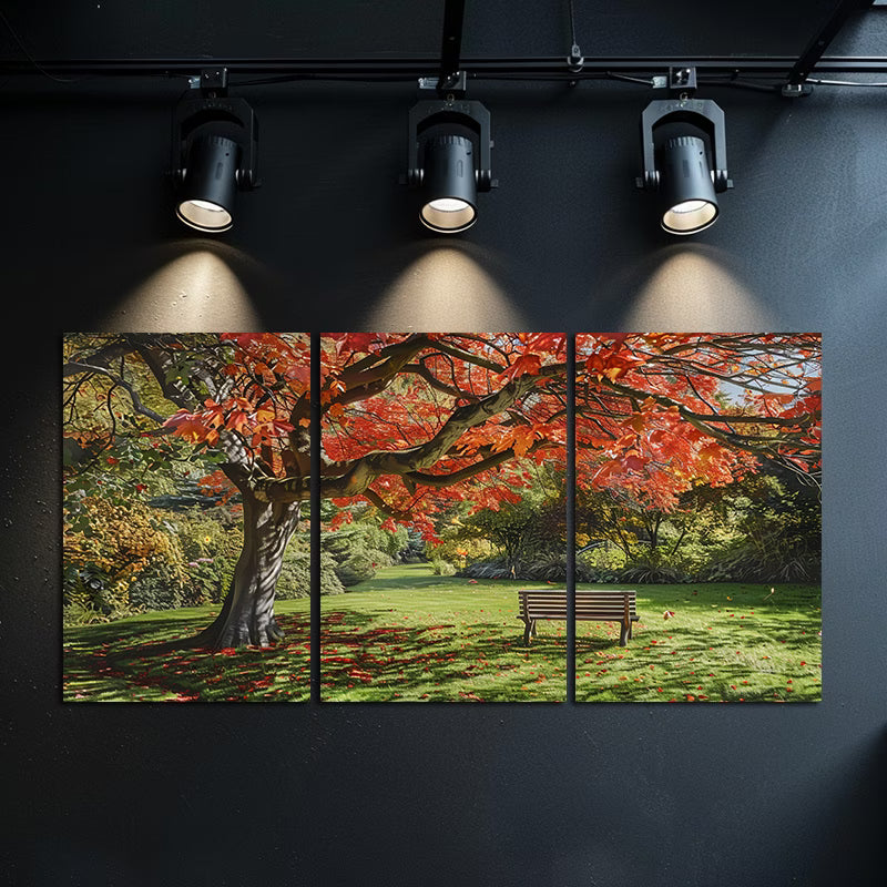 3pcs Vibrant Autumn Red Maple Tree Wall Art Set Canvas Framed 60x90cm - High Quality Print 100% Australian Made Wall Canvas Ready to Hang